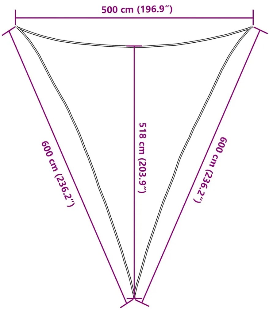 Para-sol estilo vela triangular 160 g/m² 5x6x6 m PEAD areia