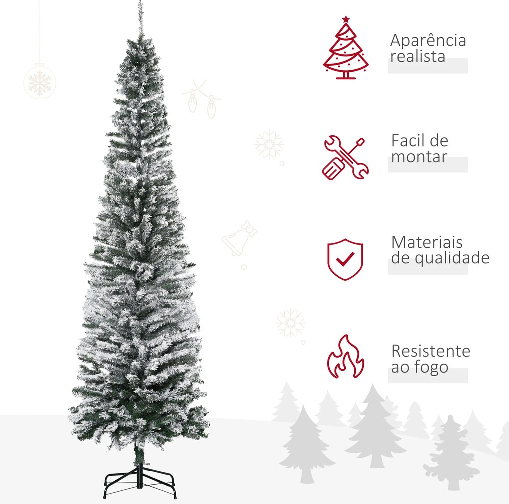 Árvore de Natal 225 cm Árvore de Natal Artificial Nevada com 738 Ramos e Suporte de Metal  Verde e Branco