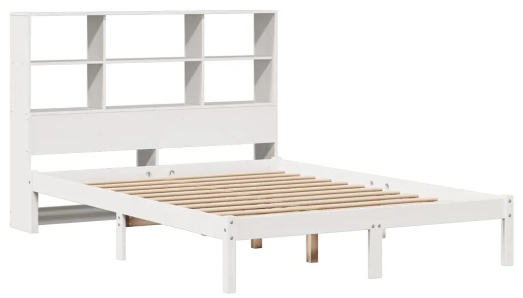 Cama com estante sem colchão 140x190 cm pinho maciço branco