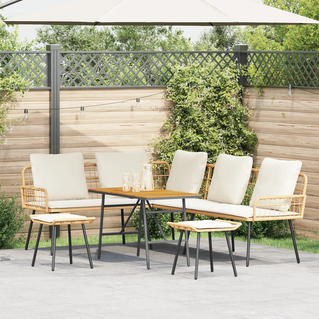 Conjunto de Sofá de Jardim de 4 Peças com Almofadas em Rattan Natural
