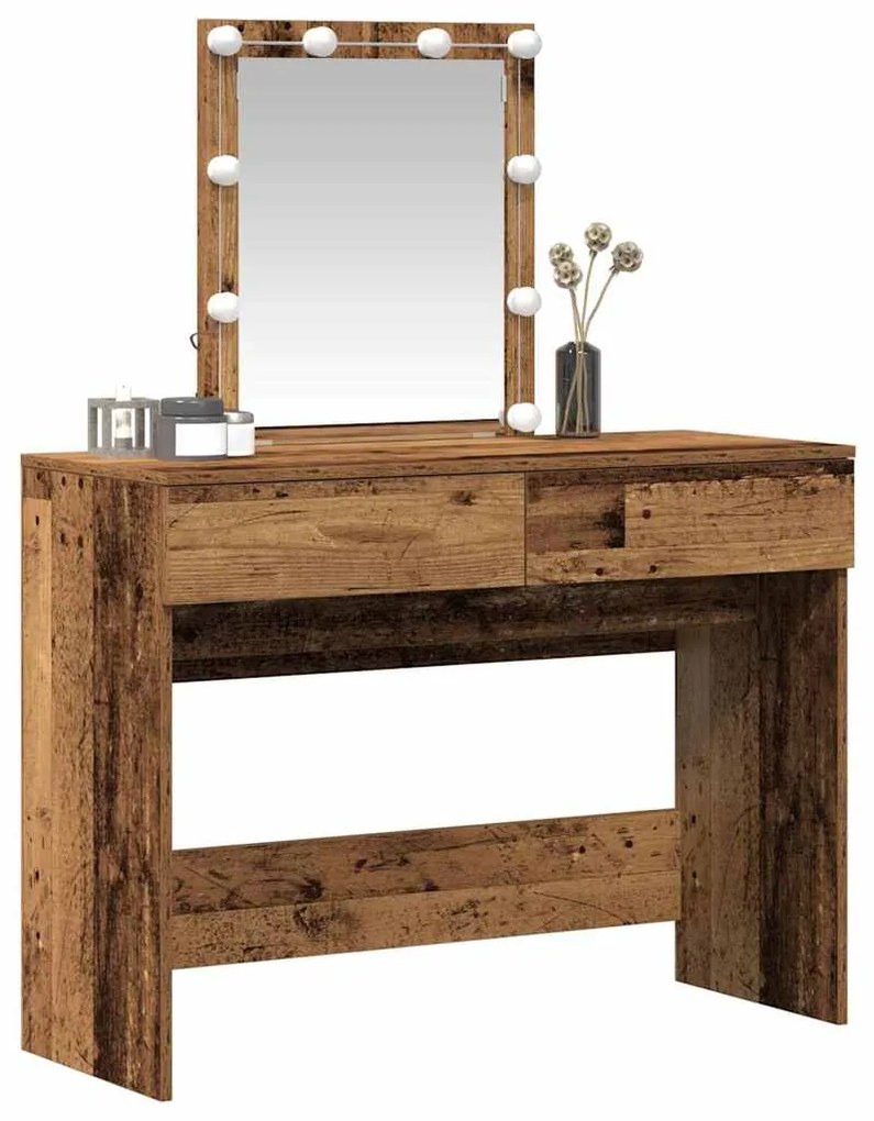 Mesa de Maquiagem com Espelho e Luzes LED Madeira Antiga e Madeira de