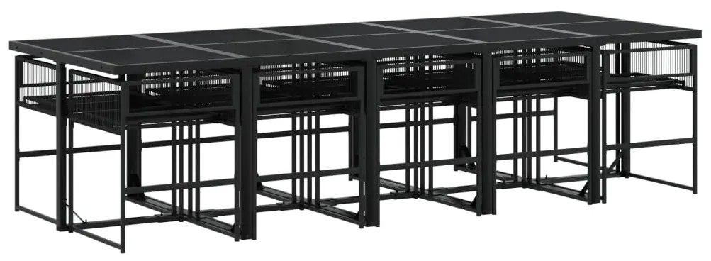 11 pcs conjunto de jantar para jardim vime PE preto