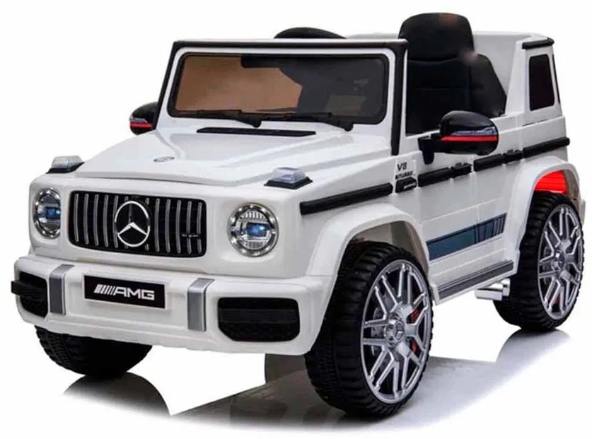 Carro elétrico para crianças 12V Mercedes G63 pneus de borracha, banco de couro Branco