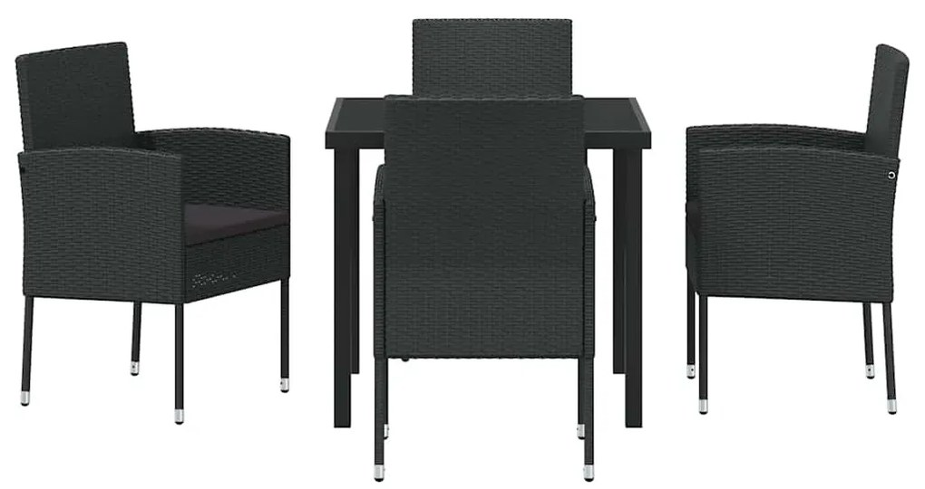 Conjunto de Jantar de Jardim com Almofadas Preto Rattan Poliéster