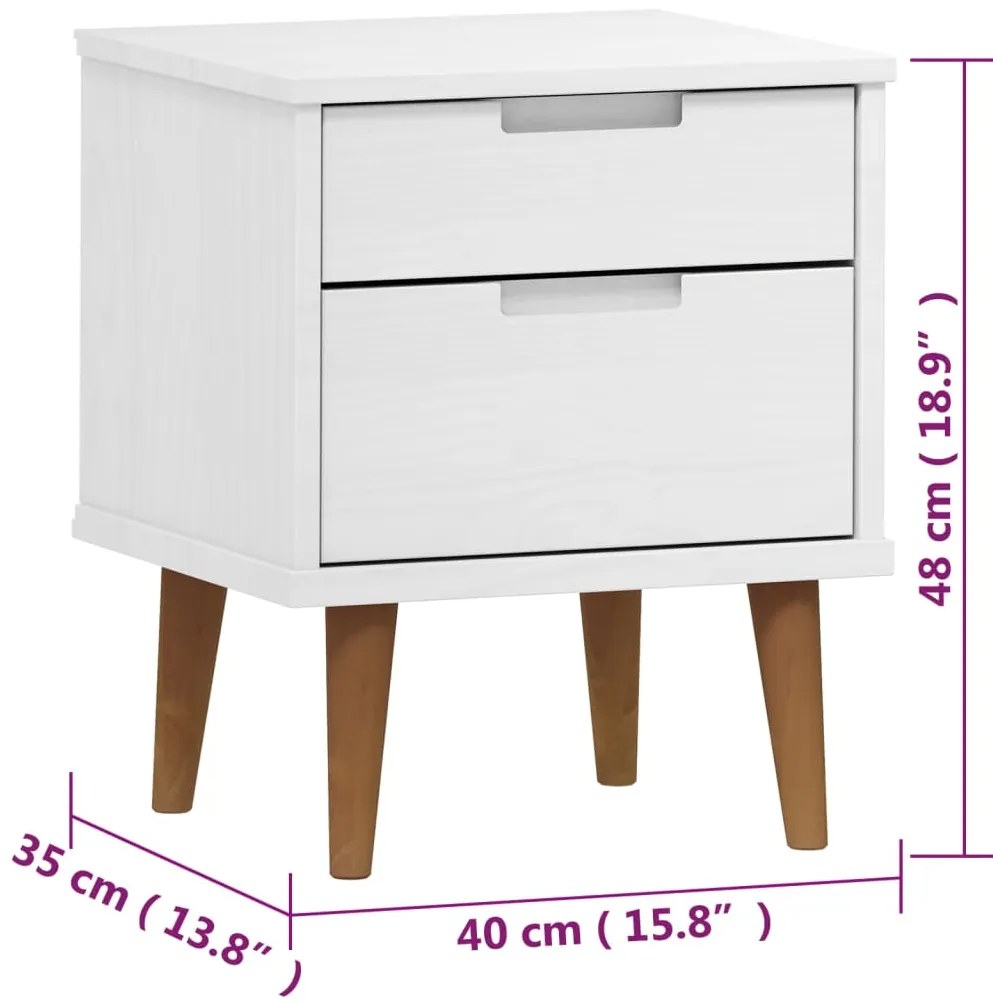Mesa de cabeceira MOLDE 40x35x48 cm pinho maciço branco