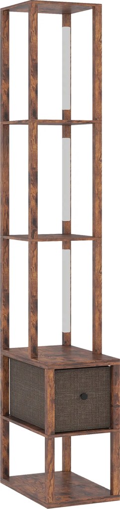 HOMCOM Lâmpada de pé LED com prateleiras, brilho ajustável, interruptor de pé para quarto, Marrom rústico | Aosom Portugal