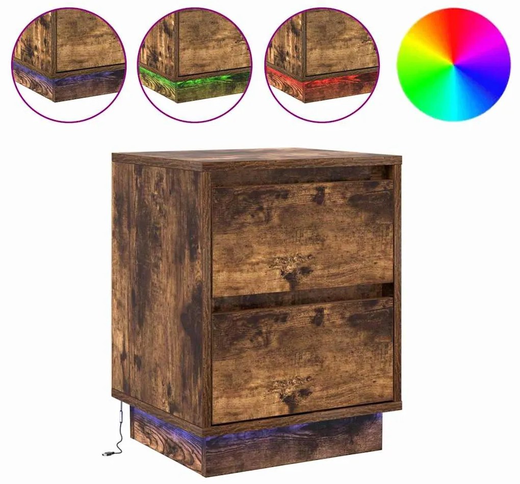 Criados-Mudos com Luzes LED 2 pcs Carvalho Defumado 39x34.5x50 cm
