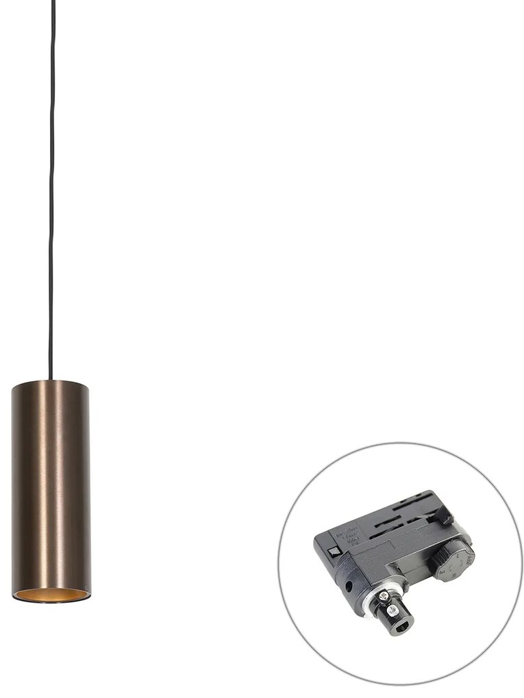 Candeeiro suspenso de design em bronze escuro com adaptador de calha trifásico - Tubo trifásico Moderno