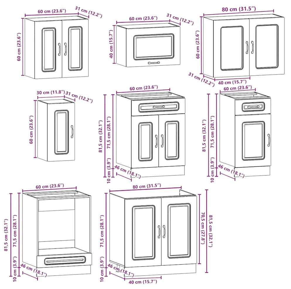 8 peças armário de cozinha conjunto Kalmar carvalho artisiano