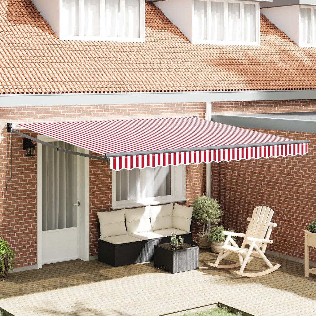 vidaXL Toldo Retrátil Manual Listrado Vermelho e Branco 400x300 cm
