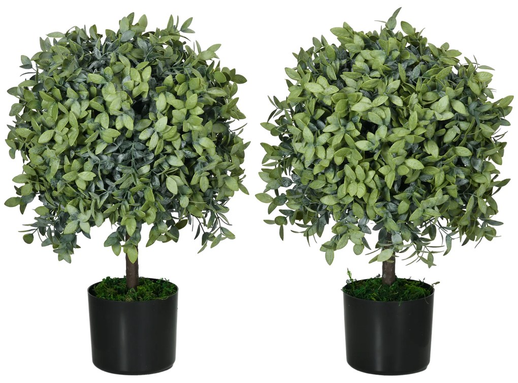 Conjunto de 2 Árvores de Chá Artificial 55 cm Planta Artificial com 343 Folhas Musgo e Vaso Planta Artificial Decorativa Verde