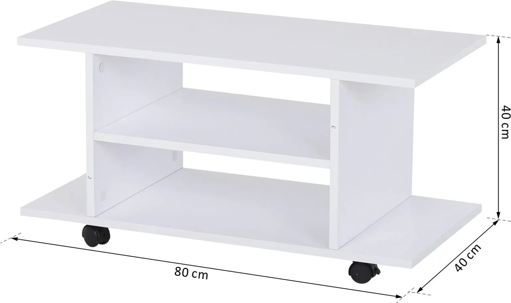 Móvel para televisão com rodas, para televisões até 42 polegadas, 80 x 40 x 40 cm, branco