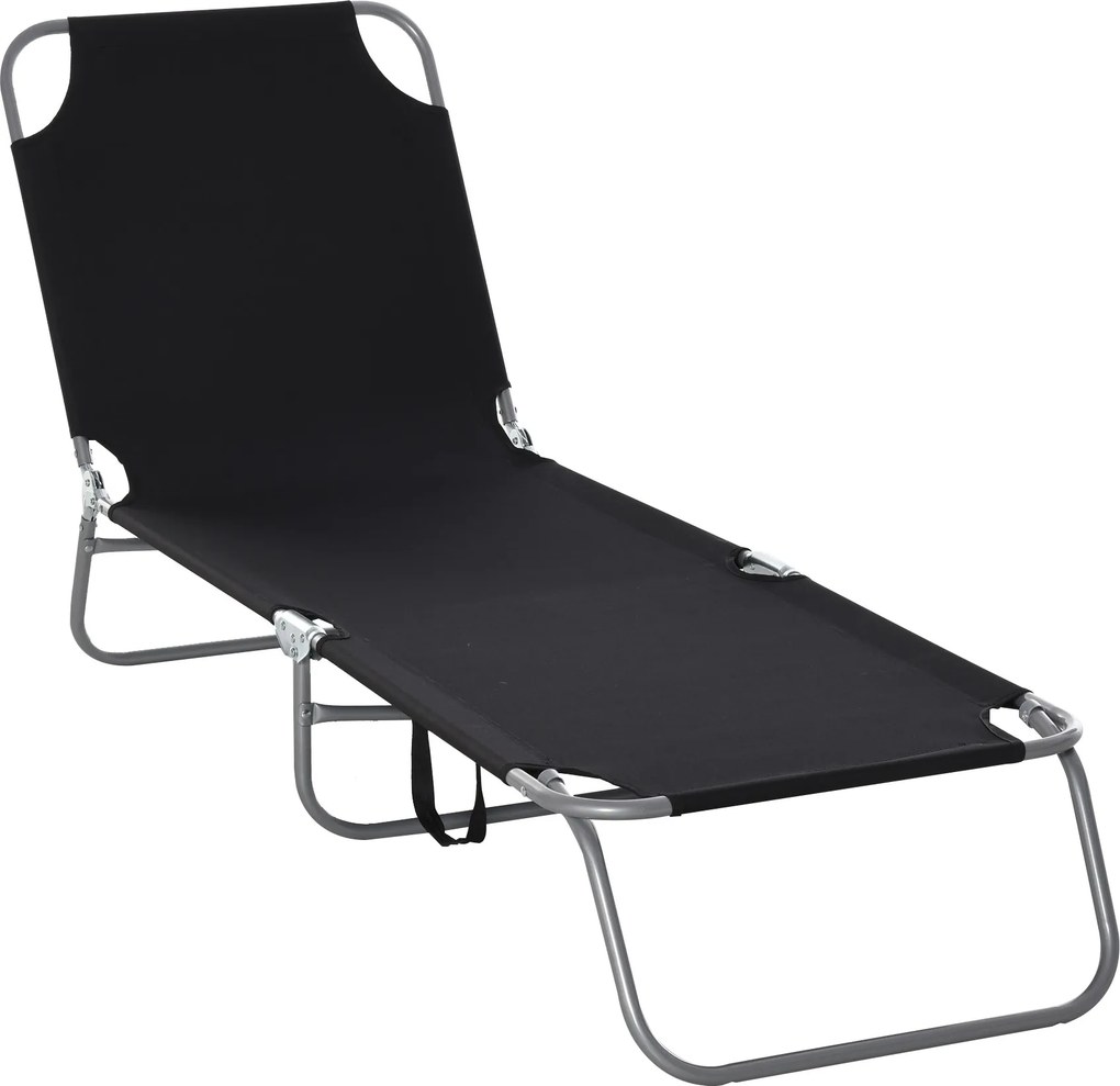 Outsunny Espreguiçadeira de Jardim Dobrável com Encosto Ajustável em 5 Posições Suporta até 120 kg para Exterior 187x55x24 cm Preto | Aosom Portugal