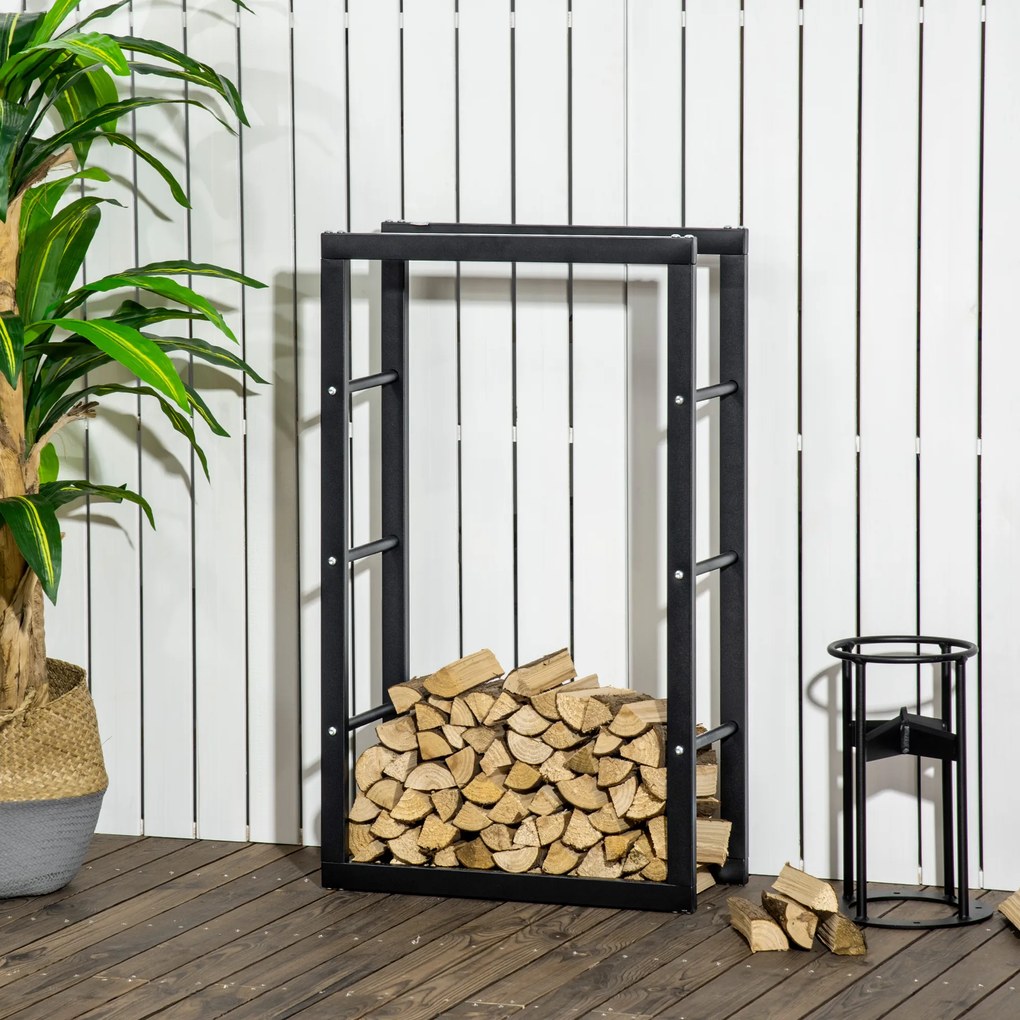 Porta-lenha Prateleira para lenha de lareira Porta-lenha de design contemporâneo Carga máxima: 100 kg Dimensões: 60 x 25 x 100 cm Metal preto