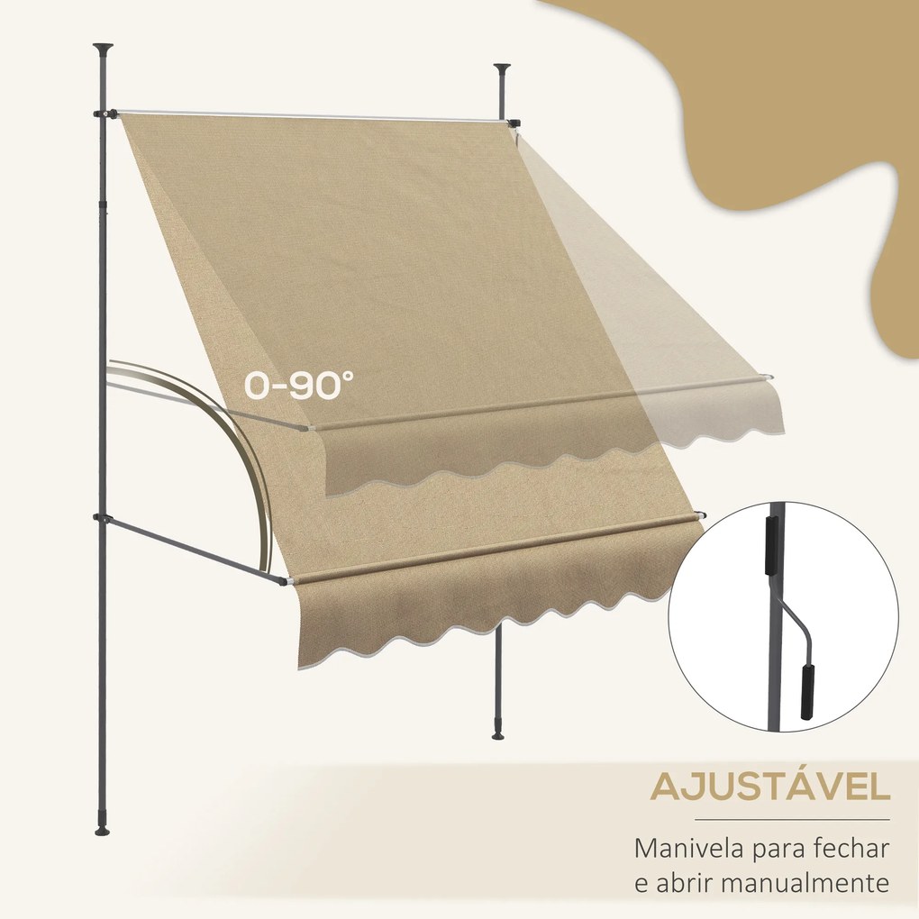 Toldo Manual Retrátil com Manivela 200x120x210-300 cm com Altura Ajustável Impermeável para Jardim Varanda Bege