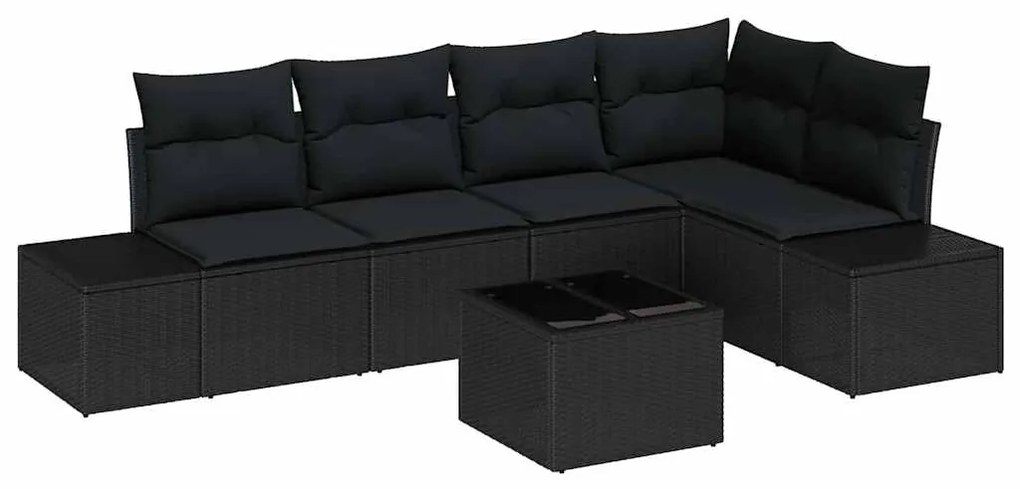 Conjunto de Sofá de Jardim com 6 Peças e Almofadas Pretas em Rattan
