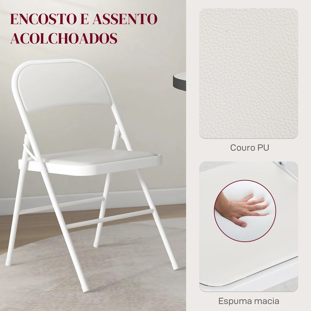 Conjunto de 2 Cadeiras Dobráveis com Encosto e Estrutura de Aço (MESA NÃO INCLUIDA) para Sala de Estar escritório Estúdio 45x46x78 cm Branco