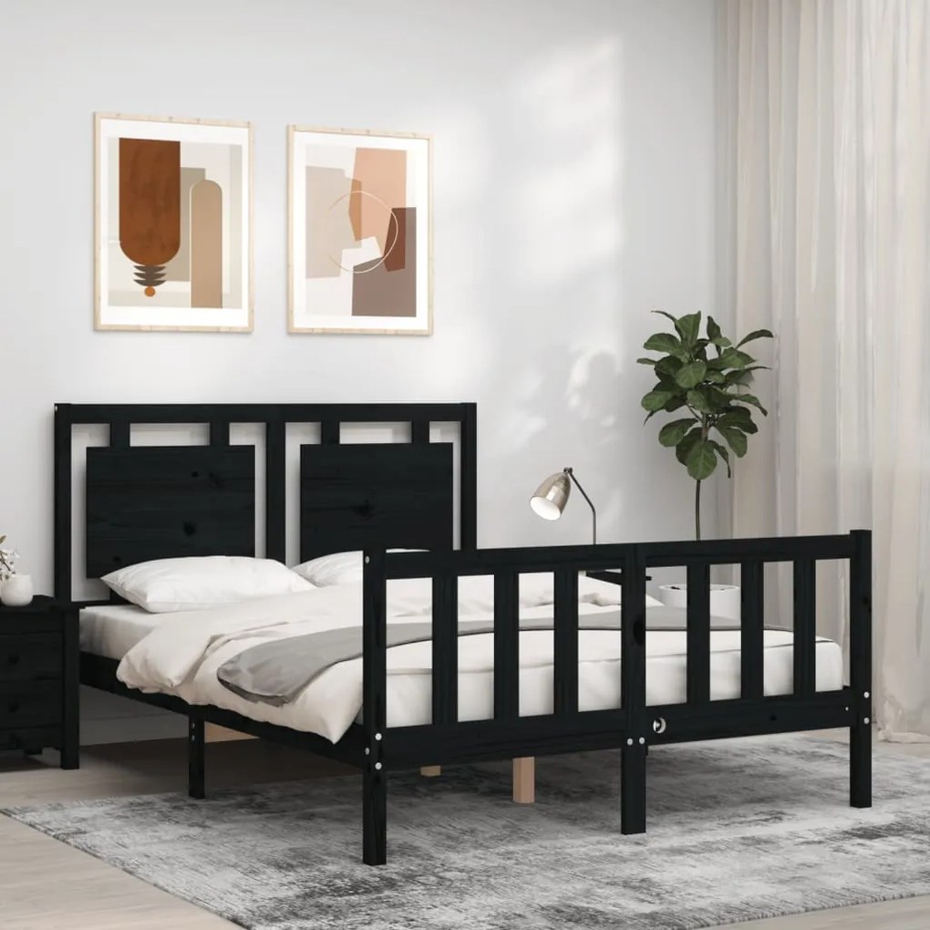 Estrutura de cama com cabeceira 140x190 cm madeira maciça preto