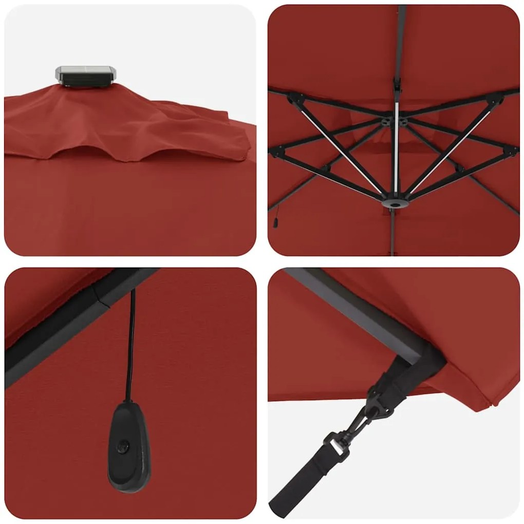 Parasol Cantilever Roma da com LEDs em terracota - 286 x 285 x 270 cm,