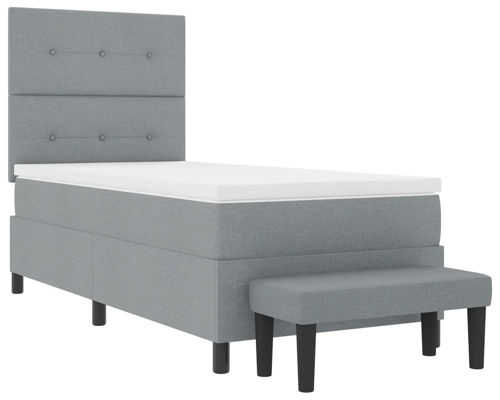 Cama Box Spring com Colchão e Banco Cinza Claro 100x200 cm Tecido