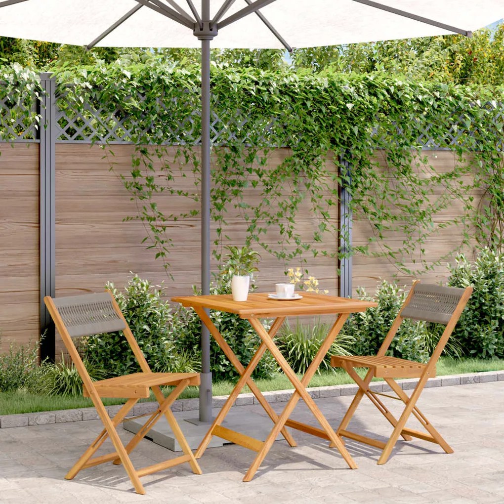 vidaXL 3 pcs conjunto de bistrô polipropileno/madeira maciça cinzento