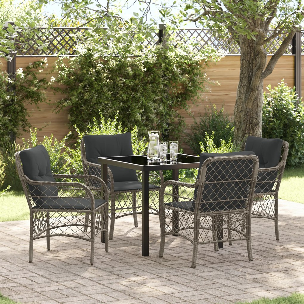 vidaXL Conjunto de Jantar de Jardim de 5 Peças com Almofadas Cinza Rattan Poliéster