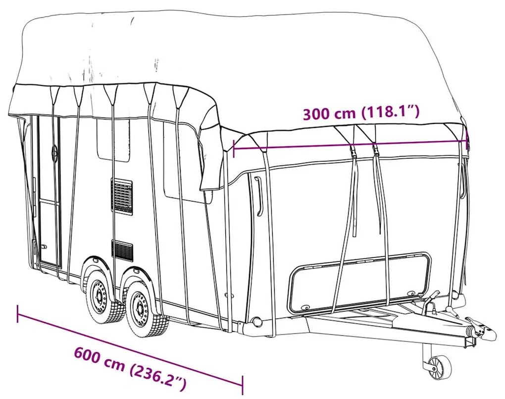 Caravan capa de telhado 600x300 cm tecido não tecido cinzento