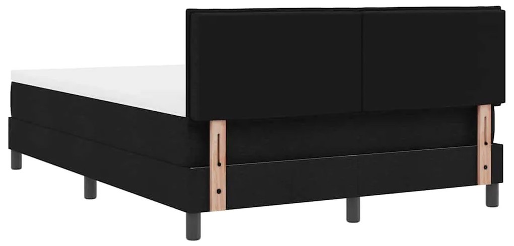 Cama Box Spring com Colchão &amp; LED Preto 140x200 cm Tecido