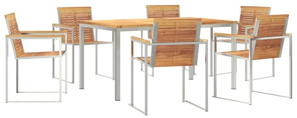 Conjunto de Jantar de Jardim com 7 Peças: Mesa de Madeira Sólida de Te