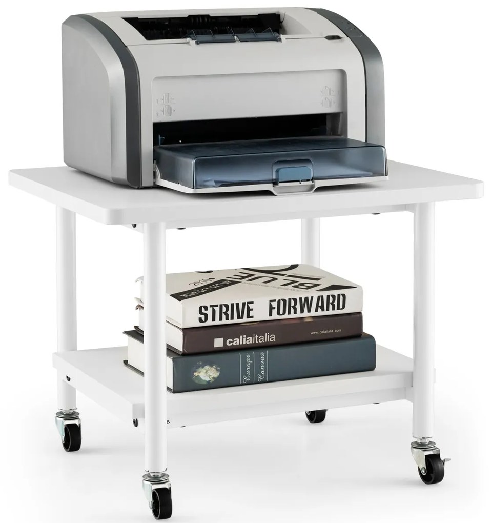 Mesa Impressora para escritório com 4 Rodas e Mecanismo Travamento com Prateleira 49 x 40 x 38 cm Branco