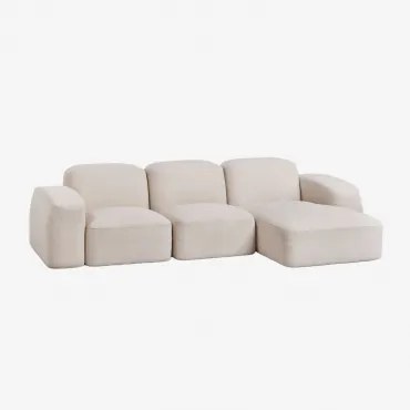 Sofá Modular Com Chaise Longue Direita De 3 Peças Bastian Chenille Grossa Branca - Sklum