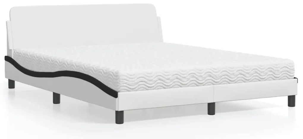 Cama com colchão 160x200 cm couro artificial preto e branco