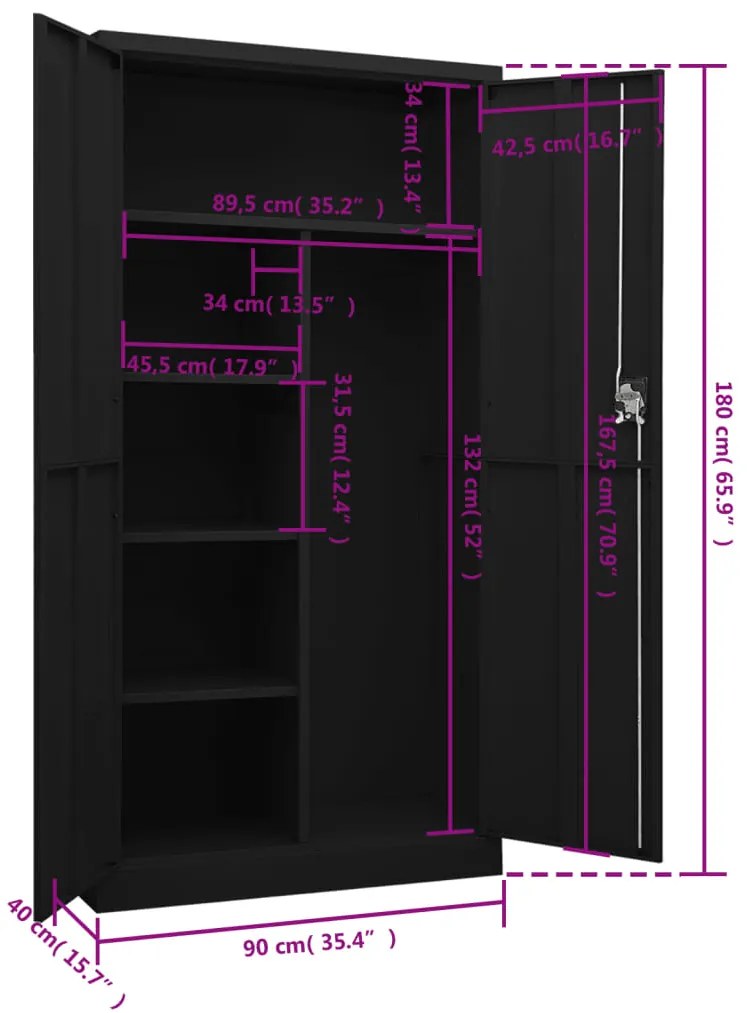 Cacifo 90x40x180 cm aço preto