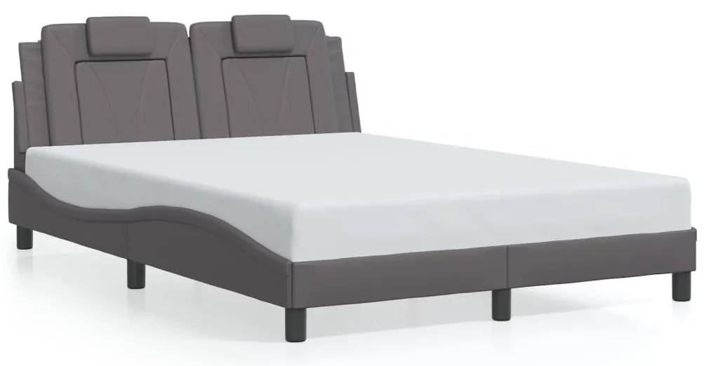 Estrutura de cama c/ luzes LED 120x200cm couro artificial cinza