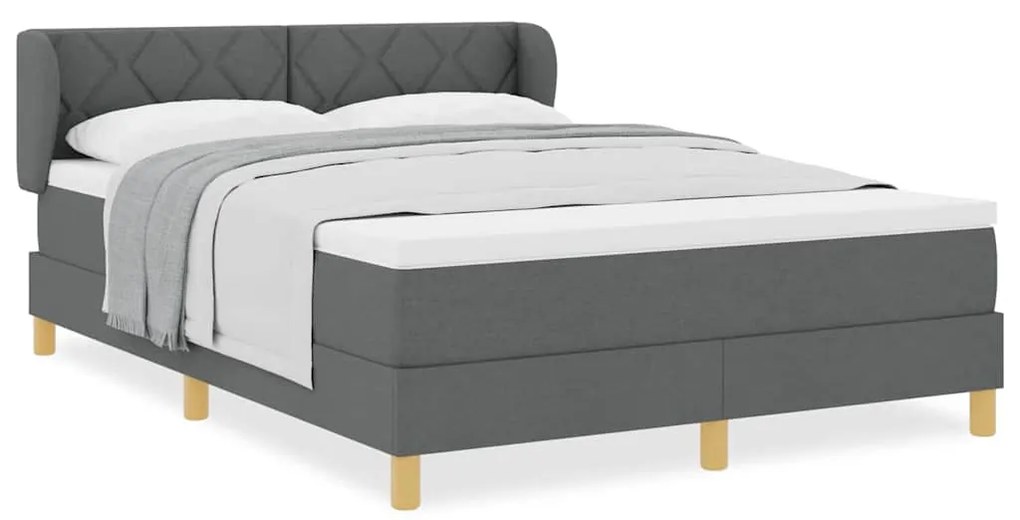 Cama Box Spring com Colchão - Cinza Escuro, 160x200 cm Tecido
