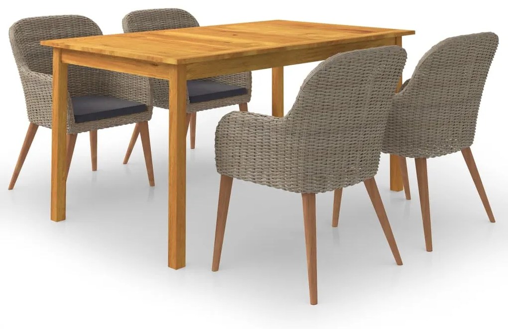 5 pcs conjunto de jantar para jardim castanho
