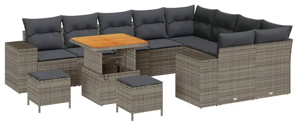 Conjunto de Sofá para Jardim de 12 Peças com Almofadas Cinzento em Vim