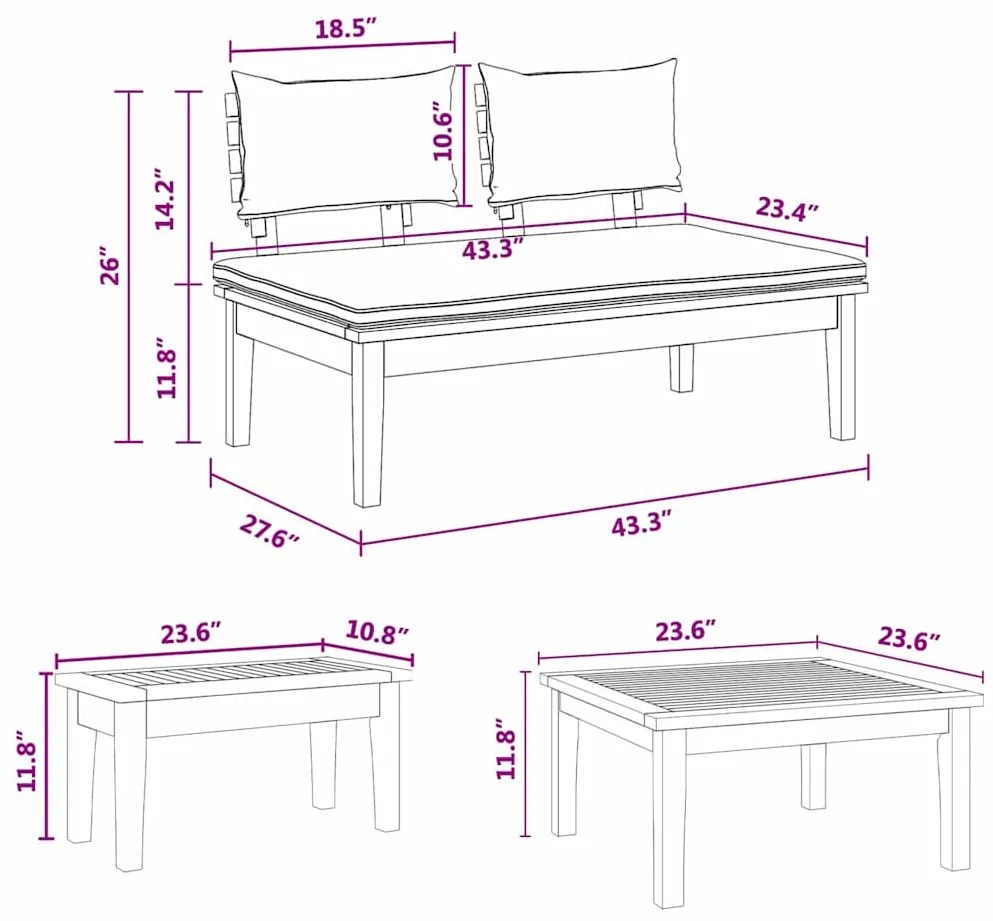 Conjunto de Bancos de Jardim com cortinas 3 pcs