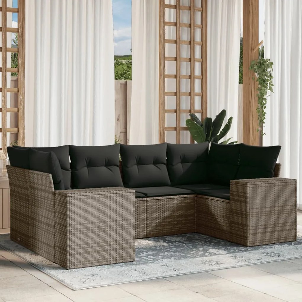 6 pcs conjunto sofás de jardim com almofadões vime cinzento