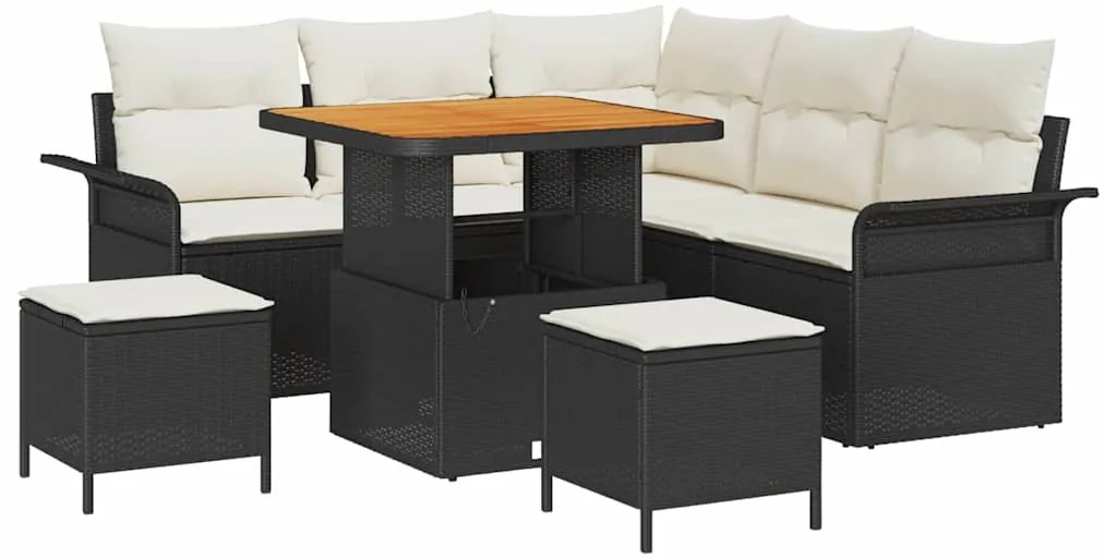 Conjunto de Sofá de Jardim vidaXL 8 Peças com Almofadas Preto Rattan P