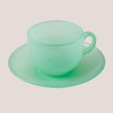 Pack De 4 Chávenas De Café 15 Cl Com Pires De Vidro Ainara Verde Ambrosía - Sklum