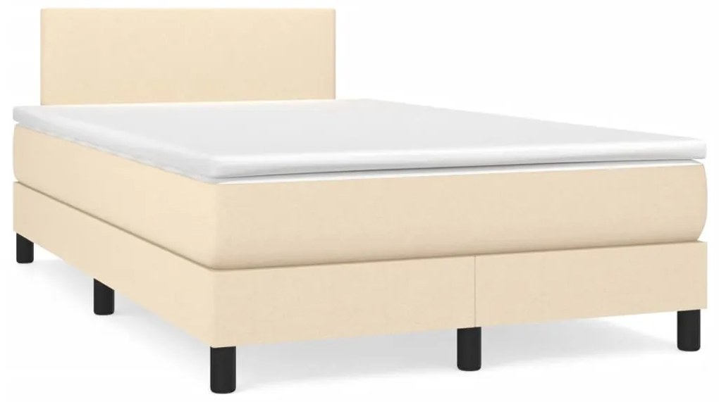 Cama box spring c/ colchão e LED 120x190 cm tecido cor creme