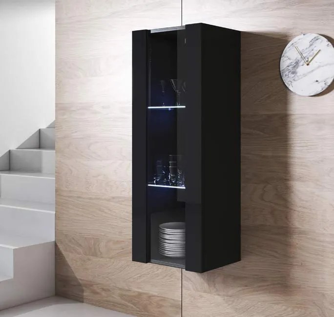 Vitrine de Parede Portalegre – 40x126 cm – Preto com LED Azul