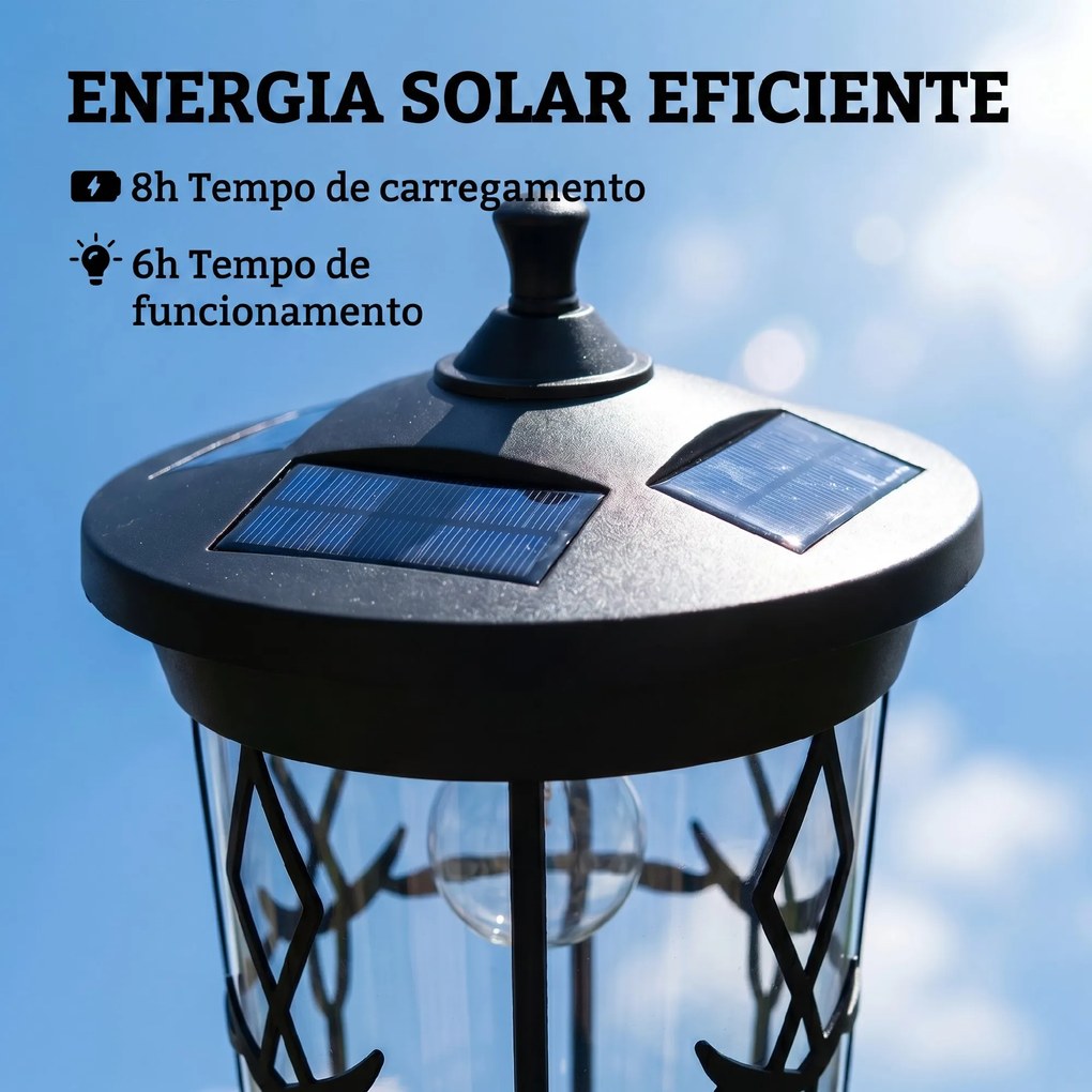 Candeeiro Solar Exterior de Jardim com Vaso 2 Modos de Brilho 100/50 lm IP44 Acendimento/Desligamento Automático Preto