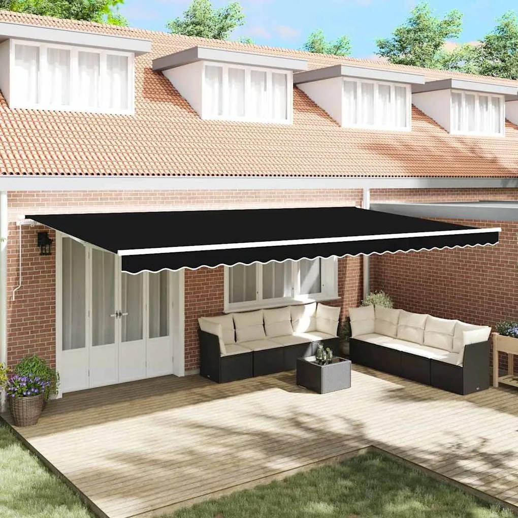 vidaXL Toldo Retrátil Manual Preto 600x350 cm