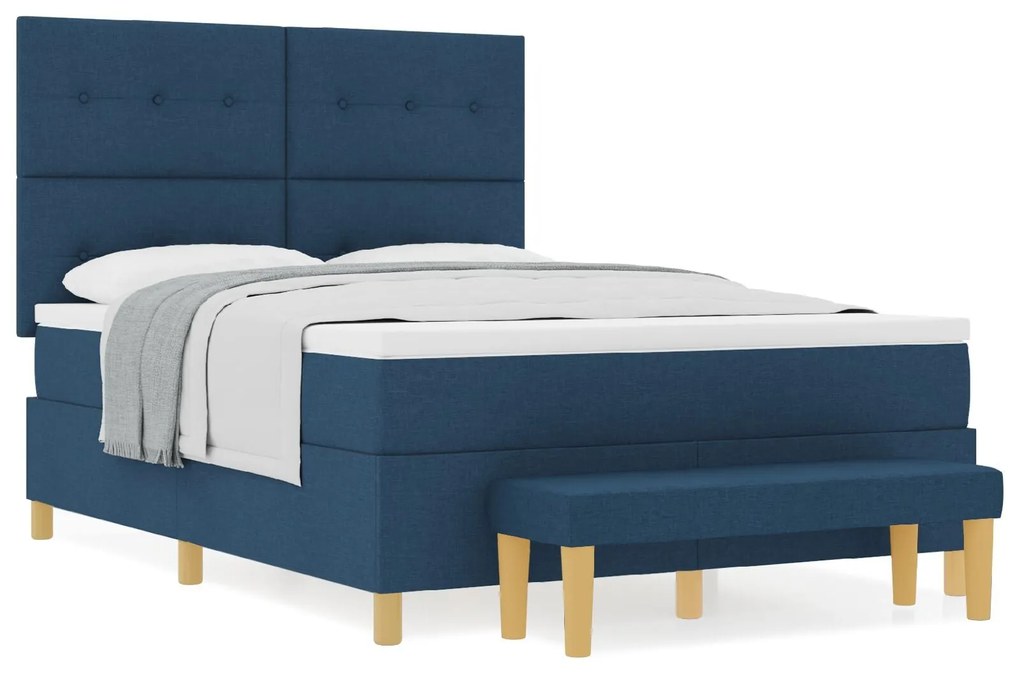 Cama Box Spring vidaXL com Colchão e Banco Azul 140x190 cm Tecido