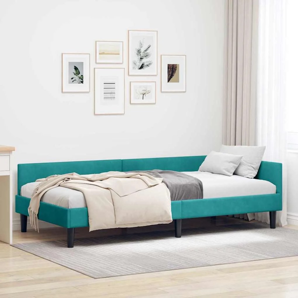 vidaXL Estrutura de Cama de Canto Turquesa 100 cm x 200 cm Veludo