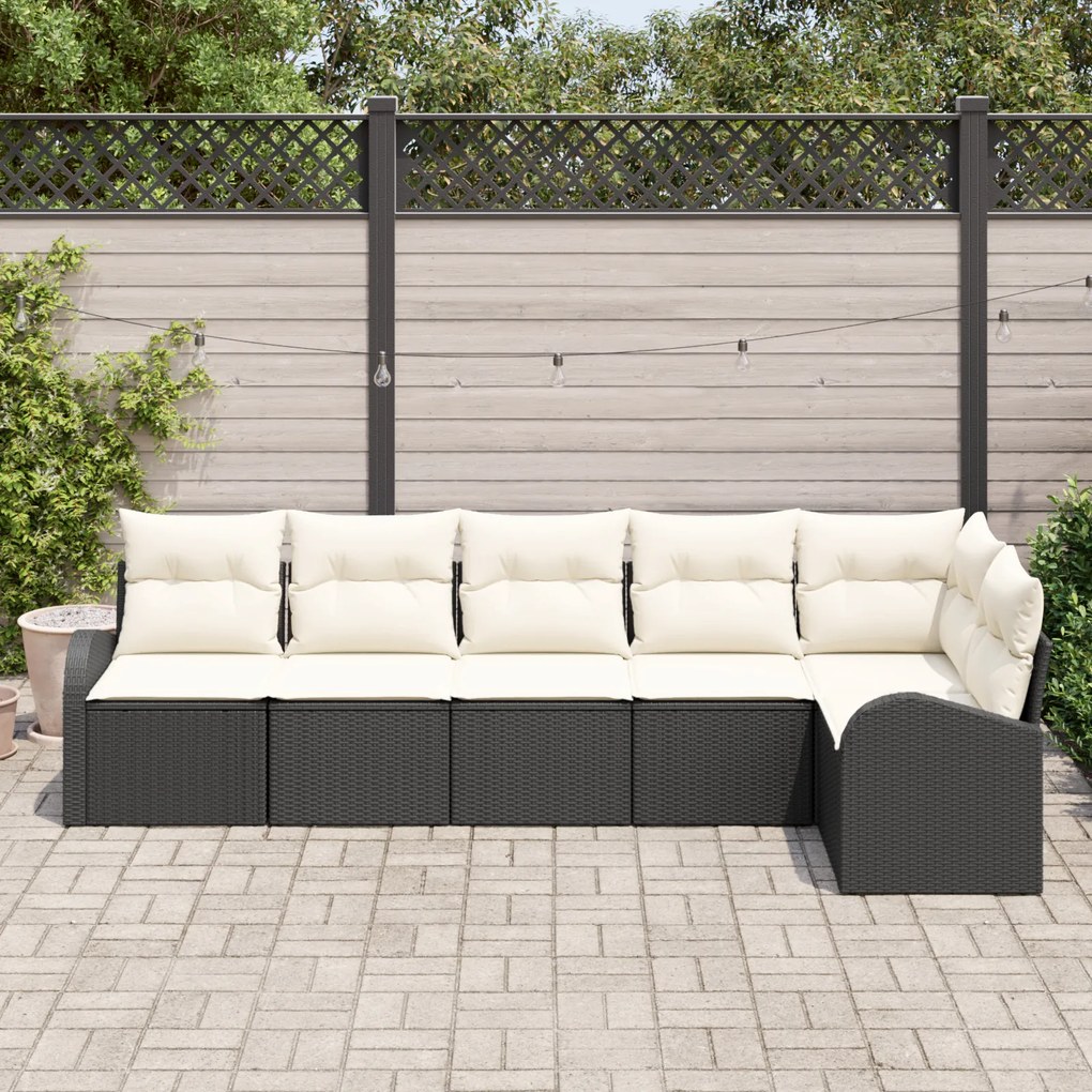 Conjunto de Sofá de Jardim vidaXL de 6 Peças com Almofadas Preto Ratta