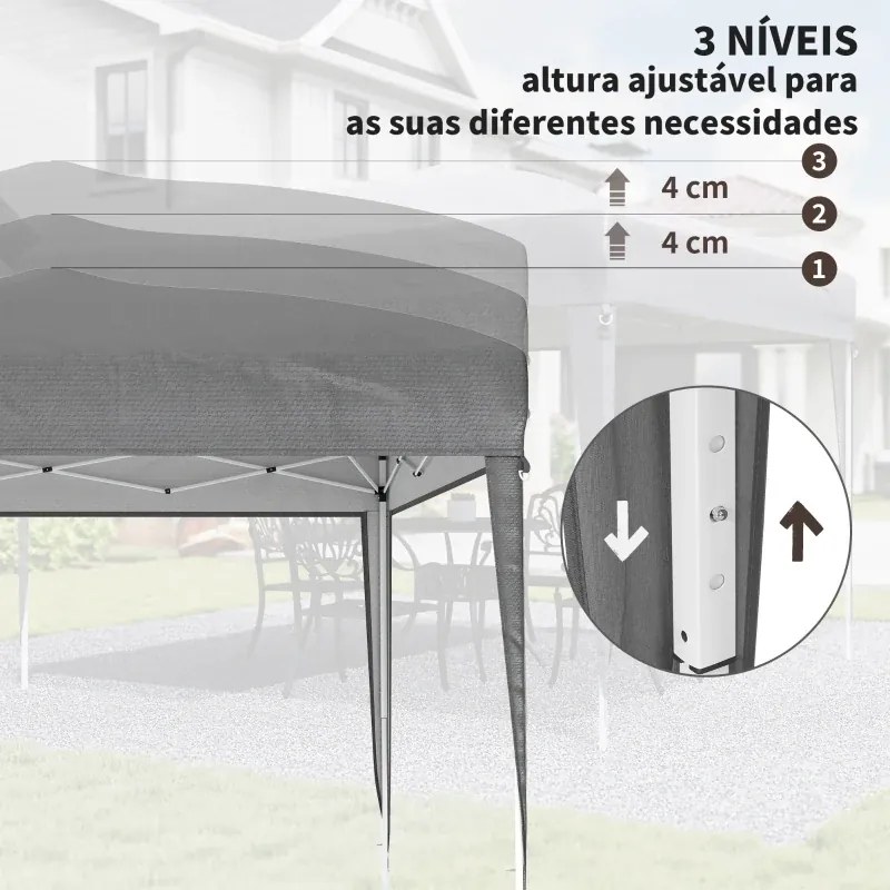 Tenda Dobrável 3x3 m Tenda Pop-up de Jardim com Altura Ajustável e Saco de Transporte Tecido Oxford 210D Anti-UV Cinzento