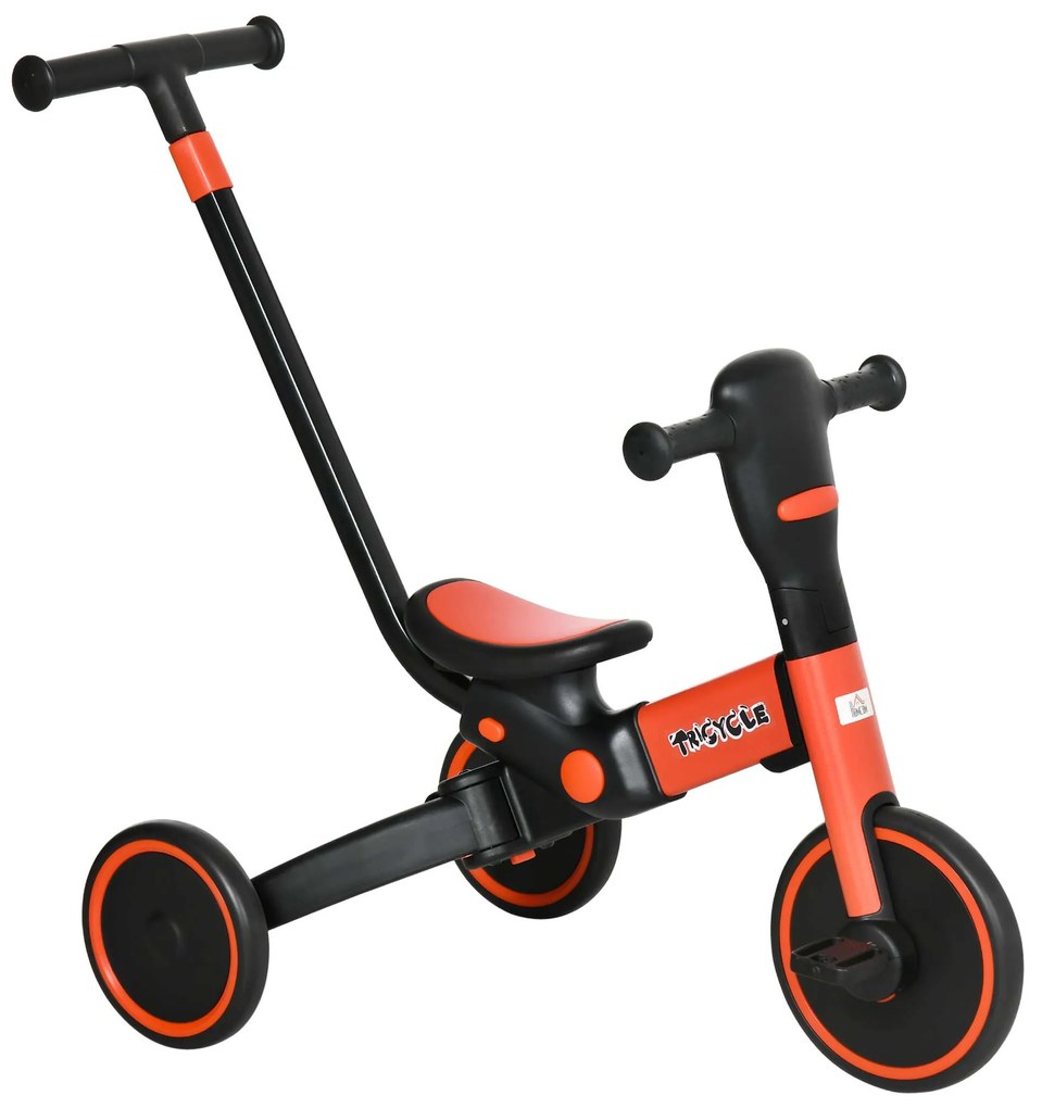 HOMCOM Triciclo Infantil 4 em 1 com Guiador Ajustável e Desmontável Estrutura de Liga de Alumínio 101x45x76,2-98,8cm Vermelho